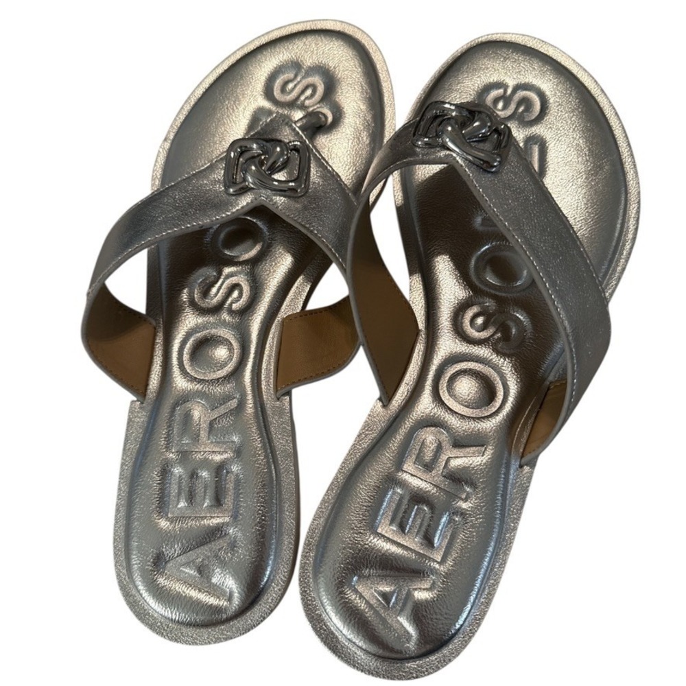 Aerosoles‎ Galen Metallic Silver Thong Sandals Flip Flops Buckle 8.5M Comfort